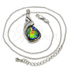Collares con Dije 04.239.0037.3.16 Rodio Laminado, Diseño de Gota y Rolo, con Swarovski Elements Volcano y Aurore Boreale, Pulido, Rodinado (Grosor 01 MM, 16 Pulgadas de Largo)