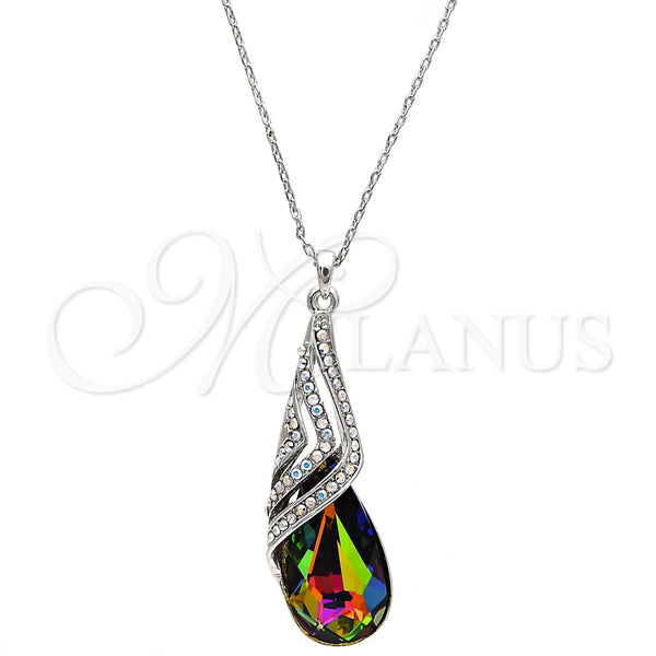 Collares con Dije 04.239.0037.3.16 Rodio Laminado, Diseño de Gota y Rolo, con Swarovski Elements Volcano y Aurore Boreale, Pulido, Rodinado (Grosor 01 MM, 16 Pulgadas de Largo)