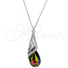 Collares con Dije 04.239.0037.3.16 Rodio Laminado, Diseño de Gota y Rolo, con Swarovski Elements Volcano y Aurore Boreale, Pulido, Rodinado (Grosor 01 MM, 16 Pulgadas de Largo)