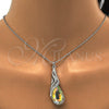 Collares con Dije 04.239.0037.4.16 Rodio Laminado, Diseño de Gota y Rolo, con Swarovski Elements Aurore Boreale y Aurore Boreale, Pulido, Rodinado (Grosor 01 MM, 16 Pulgadas de Largo)