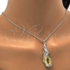 Collares con Dije 04.239.0037.4.16 Rodio Laminado, Diseño de Gota y Rolo, con Swarovski Elements Aurore Boreale y Aurore Boreale, Pulido, Rodinado (Grosor 01 MM, 16 Pulgadas de Largo)