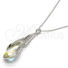 Collares con Dije 04.239.0037.4.16 Rodio Laminado, Diseño de Gota y Rolo, con Swarovski Elements Aurore Boreale y Aurore Boreale, Pulido, Rodinado (Grosor 01 MM, 16 Pulgadas de Largo)