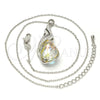 Collares con Dije 04.239.0037.4.16 Rodio Laminado, Diseño de Gota y Rolo, con Swarovski Elements Aurore Boreale y Aurore Boreale, Pulido, Rodinado (Grosor 01 MM, 16 Pulgadas de Largo)