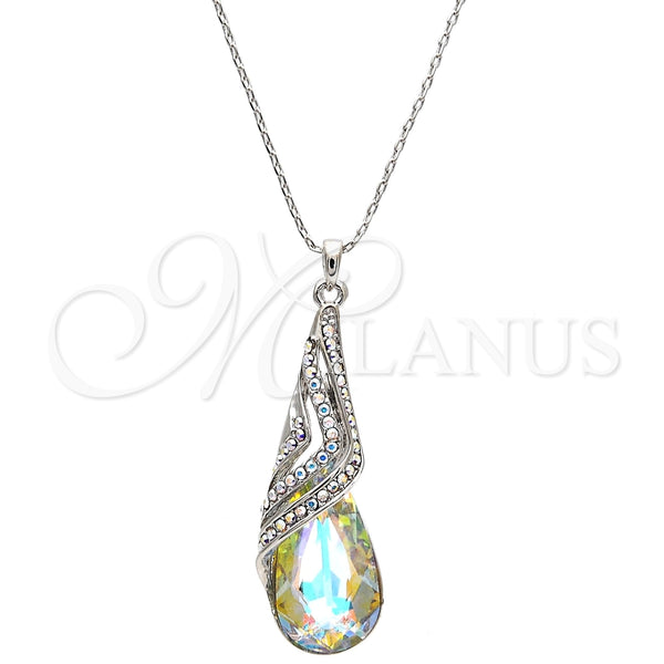 Collares con Dije 04.239.0037.4.16 Rodio Laminado, Diseño de Gota y Rolo, con Swarovski Elements Aurore Boreale y Aurore Boreale, Pulido, Rodinado (Grosor 01 MM, 16 Pulgadas de Largo)