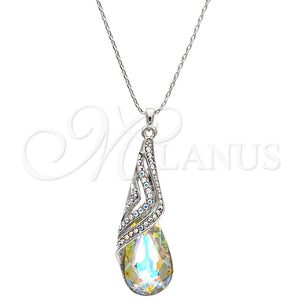 Collares con Dije 04.239.0037.4.16 Rodio Laminado, Diseño de Gota y Rolo, con Swarovski Elements Aurore Boreale y Aurore Boreale, Pulido, Rodinado (Grosor 01 MM, 16 Pulgadas de Largo)