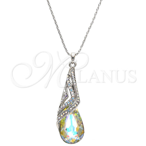 Collares con Dije 04.239.0037.4.16 Rodio Laminado, Diseño de Gota y Rolo, con Swarovski Elements Aurore Boreale y Aurore Boreale, Pulido, Rodinado (Grosor 01 MM, 16 Pulgadas de Largo)