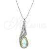 Collares con Dije 04.239.0037.4.16 Rodio Laminado, Diseño de Gota y Rolo, con Swarovski Elements Aurore Boreale y Aurore Boreale, Pulido, Rodinado (Grosor 01 MM, 16 Pulgadas de Largo)