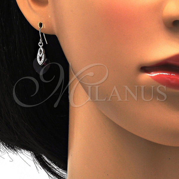 Arete Largo 02.239.0030.1 Rodio Laminado, Diseño de Corazón, con Swarovski Elements Amethyst y Zirconia Cubica Blanca, Pulido, Rodinado