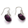 Arete Largo 02.239.0030.1 Rodio Laminado, Diseño de Corazón, con Swarovski Elements Amethyst y Zirconia Cubica Blanca, Pulido, Rodinado