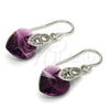 Arete Largo 02.239.0030.1 Rodio Laminado, Diseño de Corazón, con Swarovski Elements Amethyst y Zirconia Cubica Blanca, Pulido, Rodinado