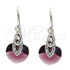 Arete Largo 02.239.0030.1 Rodio Laminado, Diseño de Corazón, con Swarovski Elements Amethyst y Zirconia Cubica Blanca, Pulido, Rodinado