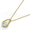 Collares con Dije 04.239.0039.7.16 Oro Laminado, Diseño de Rolo, con Aurore Boreale Swarovski Elements and Aurore Boreale Perla, Pulido, Tono Dorado (01 MM Thickness, 16 Inches Length)