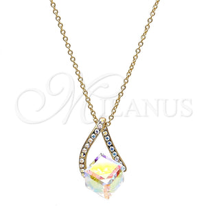 Collares con Dije 04.239.0039.7.16 Oro Laminado, Diseño de Rolo, con Aurore Boreale Swarovski Elements and Aurore Boreale Perla, Pulido, Tono Dorado (01 MM Thickness, 16 Inches Length)
