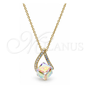 Collares con Dije 04.239.0039.7.16 Oro Laminado, Diseño de Rolo, con Swarovski Elements Aurore Boreale y Perla Aurore Boreale, Pulido, Tono Dorado (Grosor 01 MM, 16 Pulgadas de Largo)