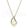 Collares con Dije 04.239.0039.7.16 Oro Laminado, Diseño de Rolo, con Aurore Boreale Swarovski Elements and Aurore Boreale Perla, Pulido, Tono Dorado (01 MM Thickness, 16 Inches Length)