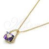 Collares con Dije 04.239.0039.8.16 Oro Laminado, Diseño de Rolo, con Heliotrope and Aurore Boreale Swarovski Elements, Pulido, Tono Dorado (01 MM Thickness, 16 Inches Length)