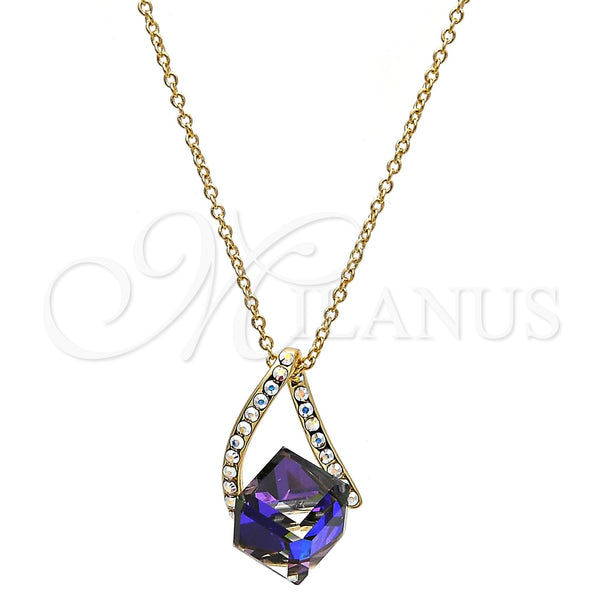 Collares con Dije 04.239.0039.8.16 Oro Laminado, Diseño de Rolo, con Heliotrope and Aurore Boreale Swarovski Elements, Pulido, Tono Dorado (01 MM Thickness, 16 Inches Length)