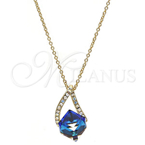 Collares con Dije 04.239.0039.9.16 Oro Laminado, con Bermuda Blue and Aurore Boreale Swarovski Elements, Pulido, Tono Dorado (01 MM Thickness, 16 Inches Length)
