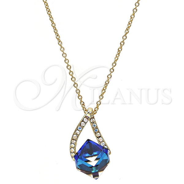 Collares con Dije 04.239.0039.9.16 Oro Laminado, con Bermuda Blue and Aurore Boreale Swarovski Elements, Pulido, Tono Dorado (01 MM Thickness, 16 Inches Length)