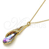 Collares con Dije 04.239.0037.5.16 Oro Laminado, Diseño de Gota y Rolo, con Heliotrope and Aurore Boreale Swarovski Elements, Pulido, Tono Dorado (01 MM Thickness, 16 Inches Length)