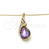 Collares con Dije 04.239.0037.5.16 Oro Laminado, Diseño de Gota y Rolo, con Heliotrope and Aurore Boreale Swarovski Elements, Pulido, Tono Dorado (01 MM Thickness, 16 Inches Length)