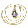 Collares con Dije 04.239.0037.5.16 Oro Laminado, Diseño de Gota y Rolo, con Heliotrope and Aurore Boreale Swarovski Elements, Pulido, Tono Dorado (01 MM Thickness, 16 Inches Length)