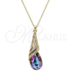 Collares con Dije 04.239.0037.5.16 Oro Laminado, Diseño de Gota y Rolo, con Heliotrope and Aurore Boreale Swarovski Elements, Pulido, Tono Dorado (01 MM Thickness, 16 Inches Length)