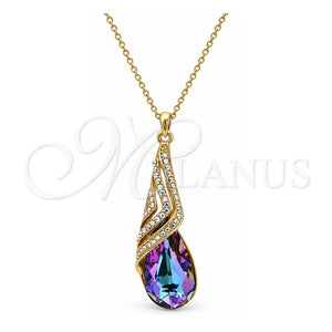 Collares con Dije 04.239.0037.5.16 Oro Laminado, Diseño de Gota y Rolo, con Swarovski Elements Heliotrope y Aurore Boreale, Pulido, Tono Dorado (Grosor 01 MM, 16 Pulgadas de Largo)