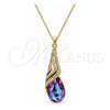 Collares con Dije 04.239.0037.5.16 Oro Laminado, Diseño de Gota y Rolo, con Swarovski Elements Heliotrope y Aurore Boreale, Pulido, Tono Dorado (Grosor 01 MM, 16 Pulgadas de Largo)