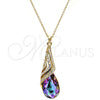 Collares con Dije 04.239.0037.5.16 Oro Laminado, Diseño de Gota y Rolo, con Heliotrope and Aurore Boreale Swarovski Elements, Pulido, Tono Dorado (01 MM Thickness, 16 Inches Length)