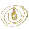 Collares con Dije 04.239.0037.6.16 Oro Laminado, Diseño de Gota y Rolo, con Luminous Green and Aurore Boreale Swarovski Elements, Pulido, Tono Dorado (01 MM Thickness, 16 Inches Length)