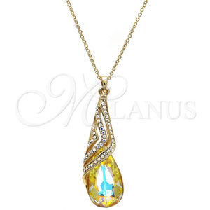 Collares con Dije 04.239.0037.6.16 Oro Laminado, Diseño de Gota y Rolo, con Luminous Green and Aurore Boreale Swarovski Elements, Pulido, Tono Dorado (01 MM Thickness, 16 Inches Length)