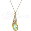 Collares con Dije 04.239.0037.6.16 Oro Laminado, Diseño de Gota y Rolo, con Luminous Green and Aurore Boreale Swarovski Elements, Pulido, Tono Dorado (01 MM Thickness, 16 Inches Length)