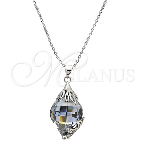 Collares con Dije 04.239.0013.1.16 Oro Laminado, Diseño de Flor, con Blue Shade Swarovski Elements and Blanca Micro Pave, Pulido, Tono Dorado (01 MM Thickness, 16 Inches Length)