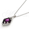 Collares con Dije 04.239.0013.2.16 Rodio Laminado, Diseño de Flor, con Swarovski Elements Amethyst y Micro Pave Blanca, Pulido, Rodinado (Grosor 01 MM, 16 Pulgadas de Largo)