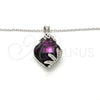 Collares con Dije 04.239.0013.2.16 Rodio Laminado, Diseño de Flor, con Swarovski Elements Amethyst y Micro Pave Blanca, Pulido, Rodinado (Grosor 01 MM, 16 Pulgadas de Largo)