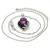 Collares con Dije 04.239.0013.2.16 Rodio Laminado, Diseño de Flor, con Swarovski Elements Amethyst y Micro Pave Blanca, Pulido, Rodinado (Grosor 01 MM, 16 Pulgadas de Largo)
