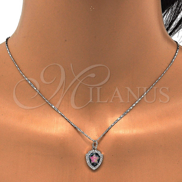 Collares con Dije 04.63.1325.5.18 Rodio Laminado, Diseño de Estrella, con Opal Rosado y Micro Pave Blanca, Pulido, Rodinado (Grosor 01 MM, 18 Pulgadas de Largo)