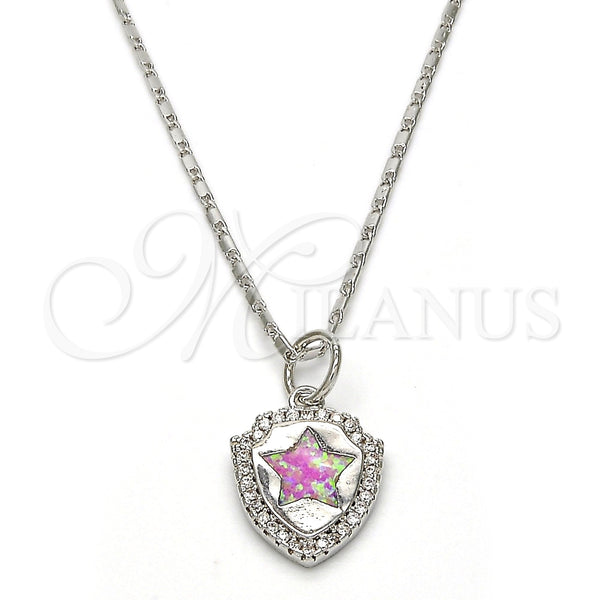 Collares con Dije 04.63.1325.5.18 Rodio Laminado, Diseño de Estrella, con Opal Rosado y Micro Pave Blanca, Pulido, Rodinado (Grosor 01 MM, 18 Pulgadas de Largo)