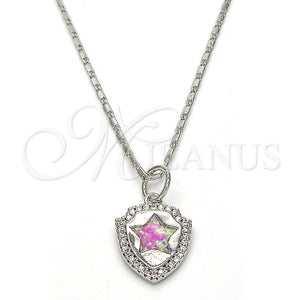 Collares con Dije 04.63.1325.5.18 Rodio Laminado, Diseño de Estrella, con Opal Rosado y Micro Pave Blanca, Pulido, Rodinado (Grosor 01 MM, 18 Pulgadas de Largo)