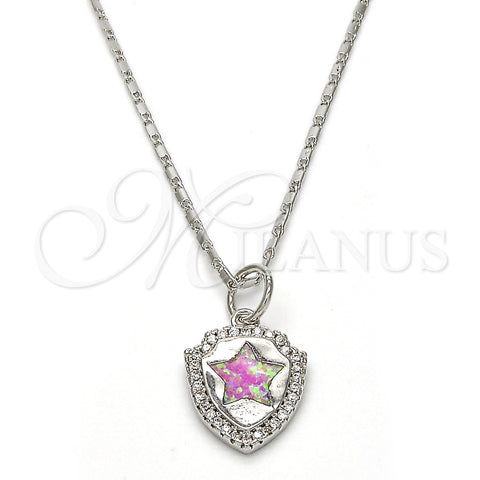 Collares con Dije 04.63.1325.5.18 Rodio Laminado, Diseño de Estrella, con Opal Rosado y Micro Pave Blanca, Pulido, Rodinado (Grosor 01 MM, 18 Pulgadas de Largo)