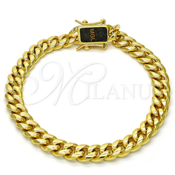 Pulsera Básica 03.278.0001.09 Oro Laminado, Diseño de Miami Cubana, Pulido, Tono Dorado (200 Gauge, 08 MM Thickness, 9 Inches Length)