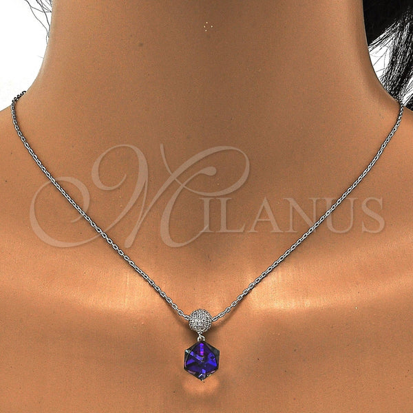 Collares con Dije 04.239.0021.1.16 Rodio Laminado, con Swarovski Elements Aurore Boreale y Micro Pave Blanca, Pulido, Rodinado (Grosor 01 MM, 16 Pulgadas de Largo)