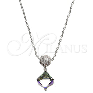 Collares con Dije 04.239.0021.1.16 Rodio Laminado, con Swarovski Elements Aurore Boreale y Micro Pave Blanca, Pulido, Rodinado (Grosor 01 MM, 16 Pulgadas de Largo)