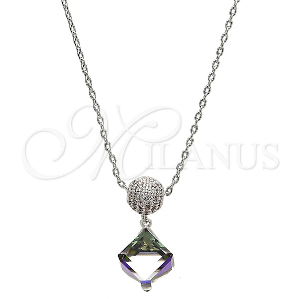 Collares con Dije 04.239.0021.1.16 Rodio Laminado, con Swarovski Elements Aurore Boreale y Micro Pave Blanca, Pulido, Rodinado (Grosor 01 MM, 16 Pulgadas de Largo)