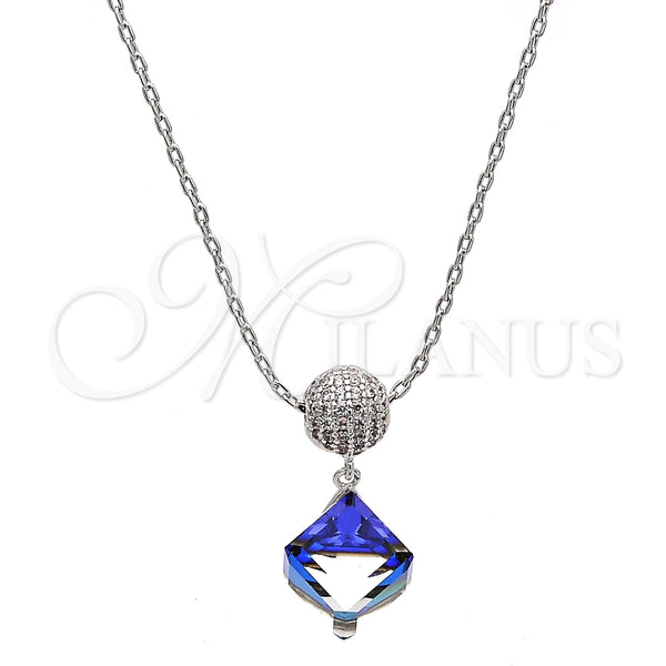 Collares con Dije 04.239.0021.2.16 Rodio Laminado, con Swarovski Elements Bermuda Blue y Micro Pave Blanca, Pulido, Rodinado (Grosor 01 MM, 16 Pulgadas de Largo)