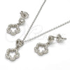 Juego de Arete y Dije de Adulto 10.275.0018 Plata Rodinada, Diseño de Flor, con Zirconia Cubica Blanca, Pulido, Rodinado