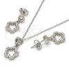 Juego de Arete y Dije de Adulto 10.275.0018 Plata Rodinada, Diseño de Flor, con Zirconia Cubica Blanca, Pulido, Rodinado