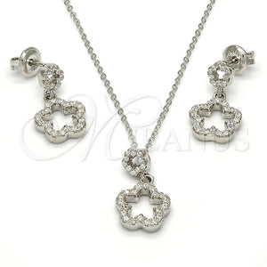 Juego de Arete y Dije de Adulto 10.275.0018 Plata Rodinada, Diseño de Flor, con Zirconia Cubica Blanca, Pulido, Rodinado