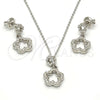 Juego de Arete y Dije de Adulto 10.275.0018 Plata Rodinada, Diseño de Flor, con Zirconia Cubica Blanca, Pulido, Rodinado